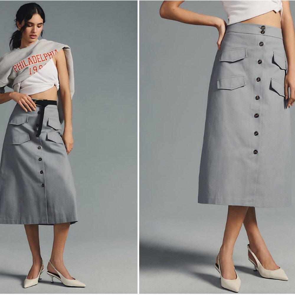 NWT Mare Mare x Anthropologie Utility Midi Skirt In Gray Size XS